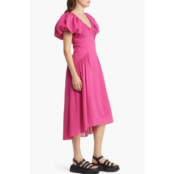 NWT Frame Puff Sleeve Cotton Midi Dress Fuchsia Pink - Size: Small - Picture 16 of 16